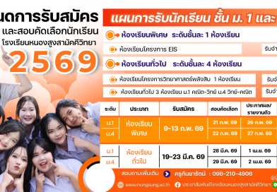 ประกาศรับสมัครเข้าศึกษาต่อชั้น ม. 1 และ ม.4 ปีการศึกษา 2569